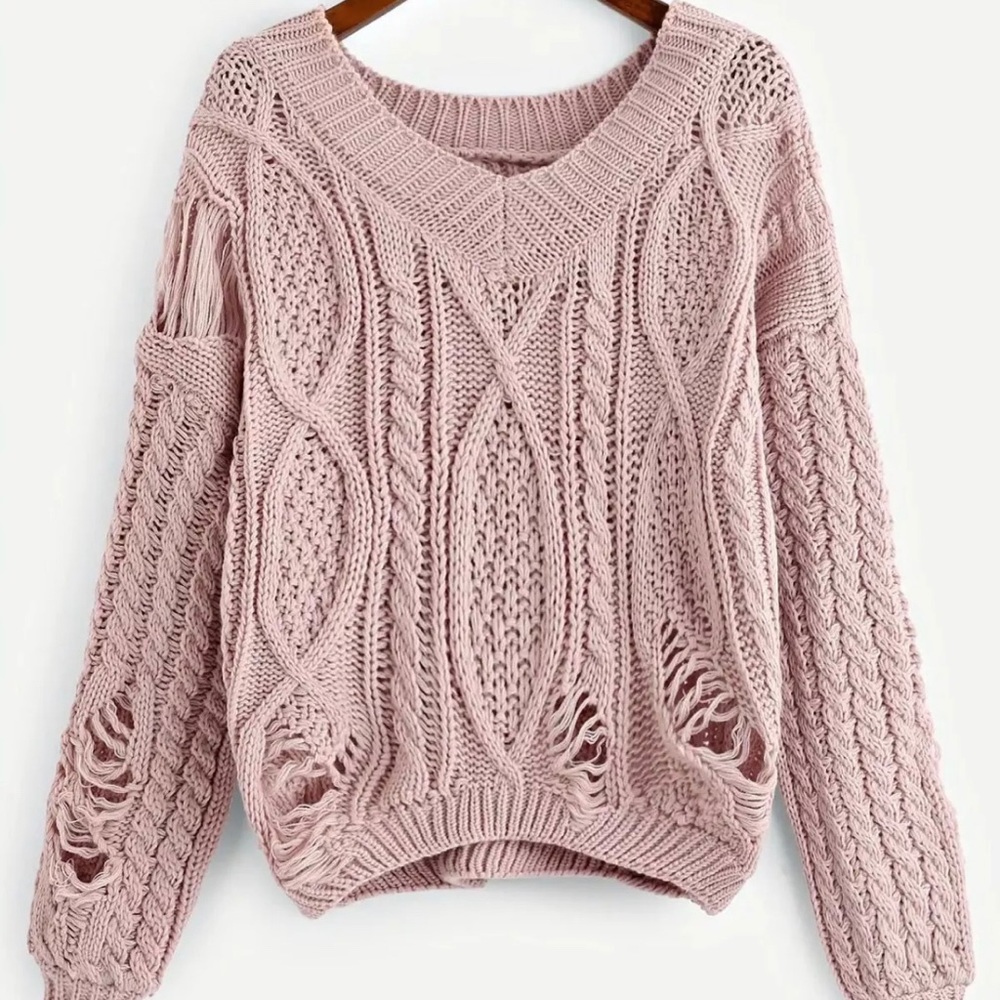 Ripped V-neck sweater knit.  Brand new.